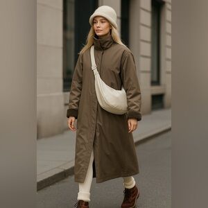 Vintage 80s–90s Taupe Maxi Coat with Faux Fur Lining — Warm Winter Trench